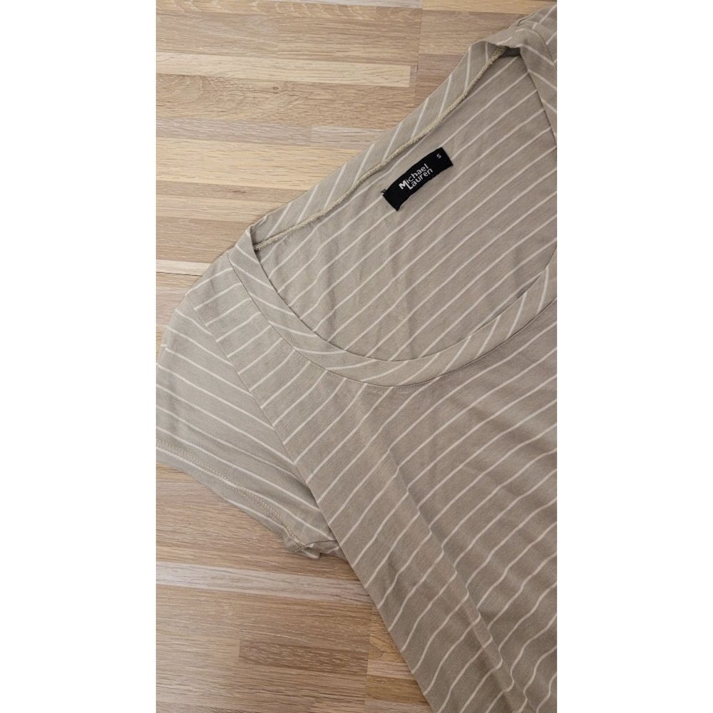 NWT Michael Lauren Women's Shirt, Tan and White Striped, Size Small